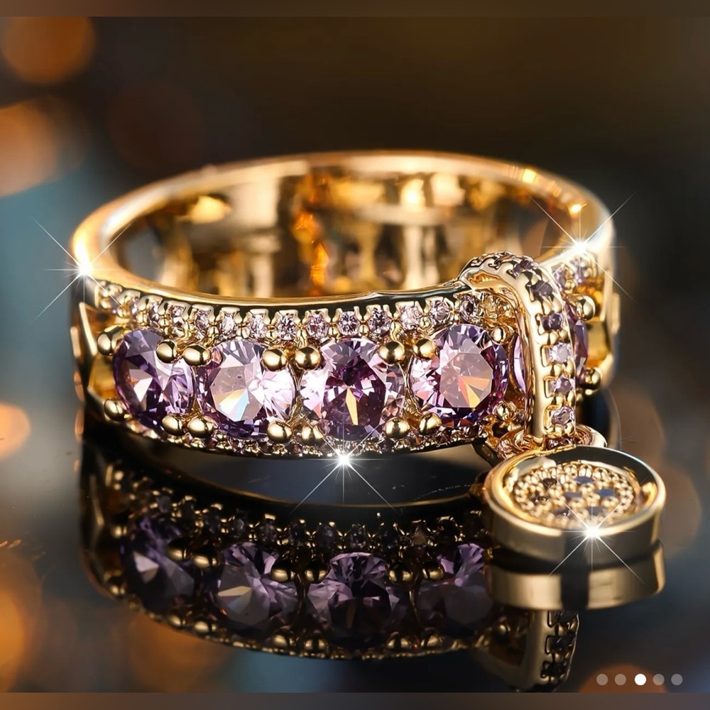 14k Gold and Lilac Zirconia Gemstone Ring Size 10 & 13 available NWT - Picture 2 of 5